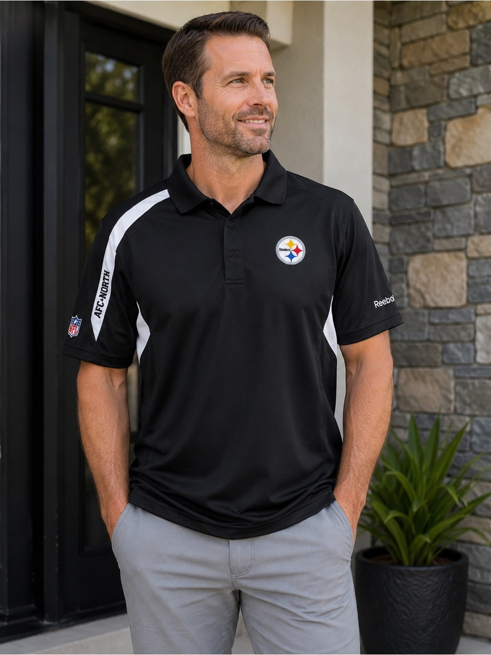 Pittsburgh Steelers Reebok NFL Performance Golf Polo Shirt Men’s M Black